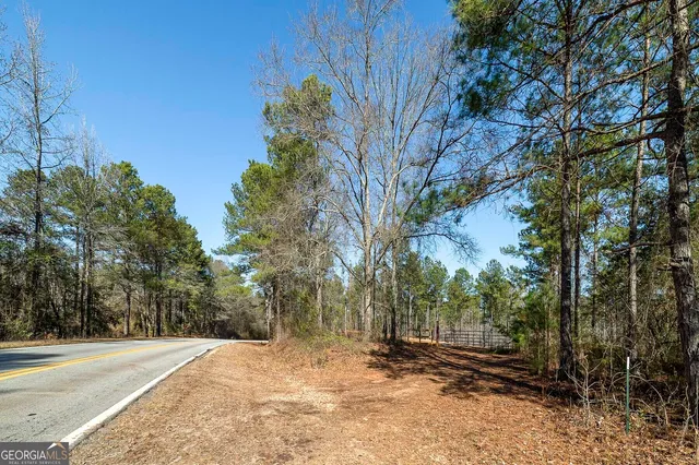 a backyard of a house with large trees