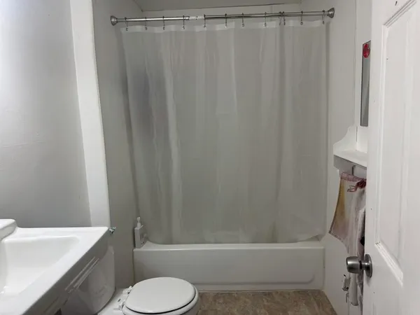 a bathroom with a toilet and a bathtub