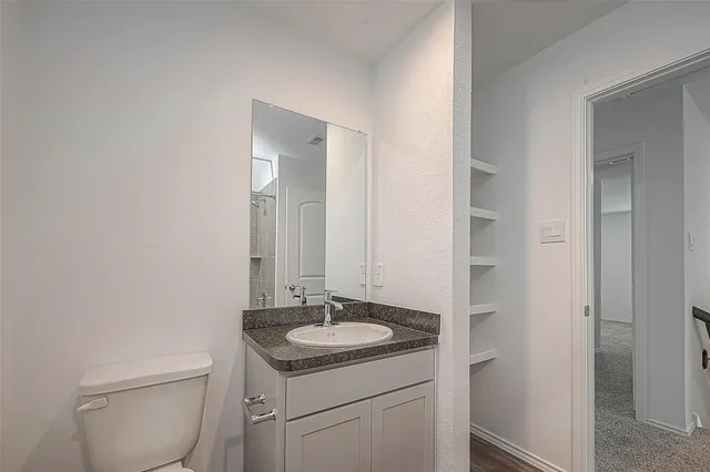 a bathroom with a sink toilet and vanity