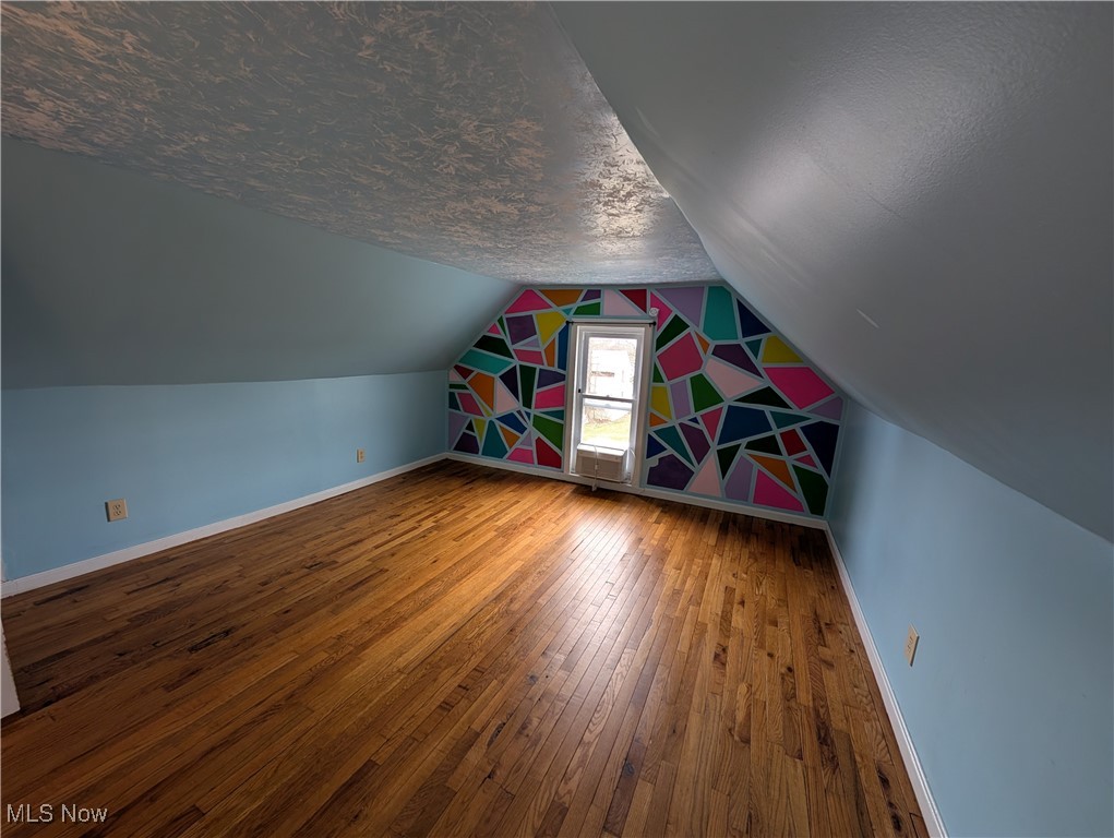 10143 Pleasant Road Pleasant City, OH 43772 - Photo 24 of 32 Additional living space featuring a textured ceiling, vaulted ceiling, and hardwood / wood-style floors