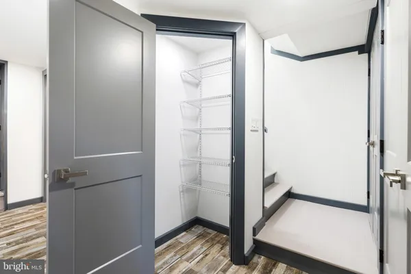 a bathroom with a shower and a toilet