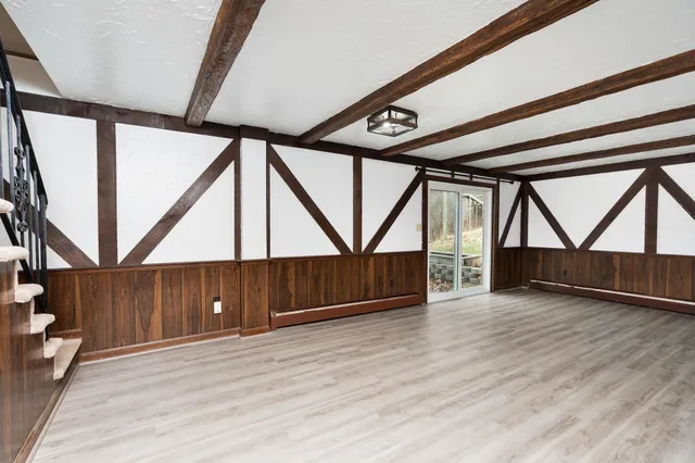 a living room with a fireplace