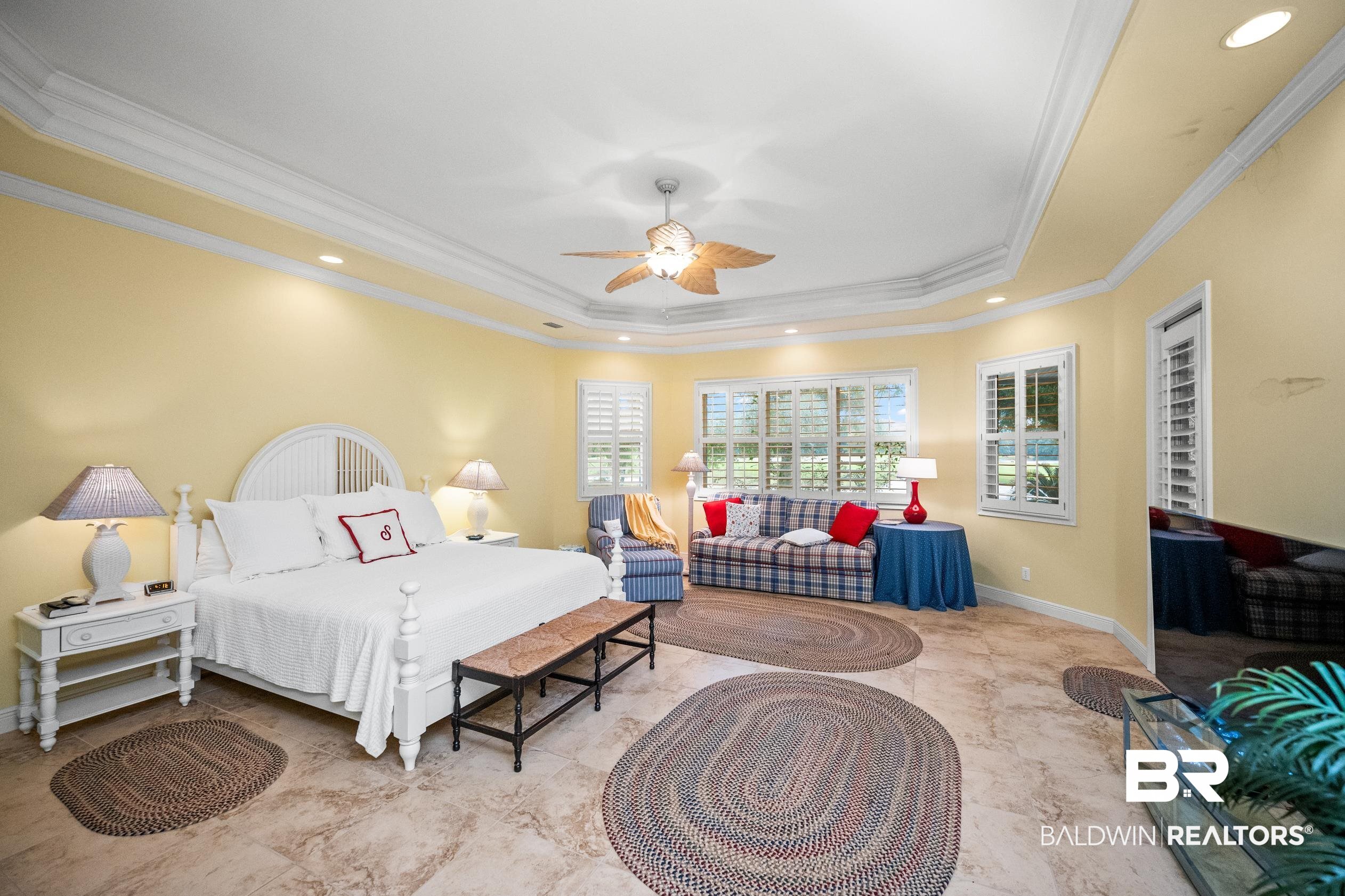 404 Peninsula Boulevard Gulf Shores, AL 36542 - Photo 24 of 51 Bedroom featuring crown molding, a tray ceiling, recessed lighting, and ceiling fan