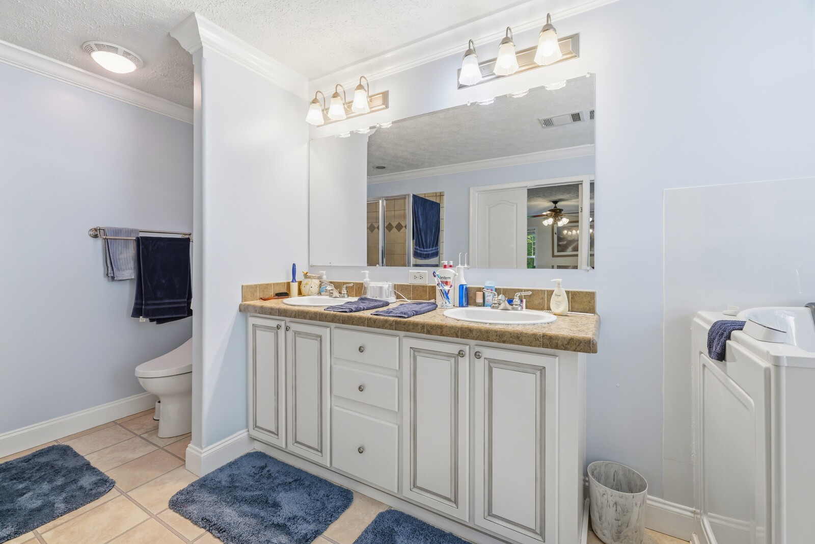 1637 Upper Standing Rock Road Dover, TN 37058 - Photo 20 of 57 a spacious bathroom with a granite countertop toilet sink and mirror