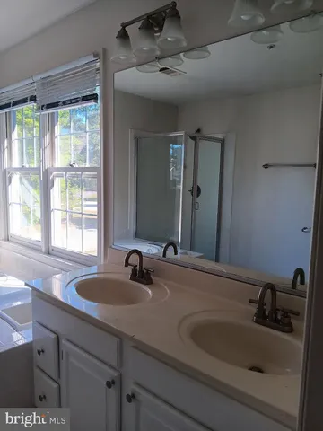 a bathroom with a sink and a window
