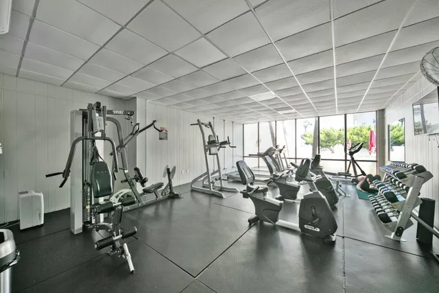 a view of a room with gym equipment