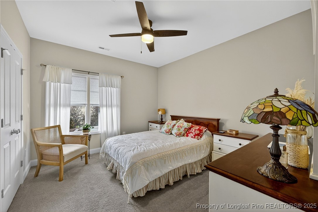 193 Rocking Horse Lane Raeford, NC 28376 - Photo 11 of 25 a bedroom with a bed and a chandelier