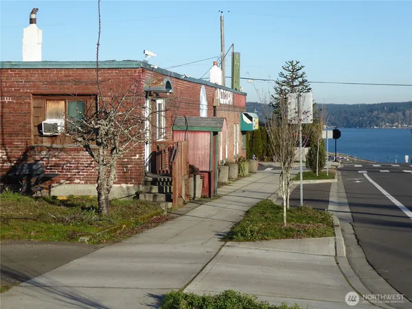 a front view of a building with street