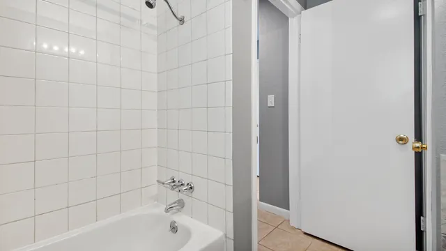 a bathroom with a bathtub