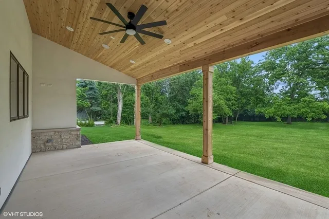 a view of a porch with a backyard
