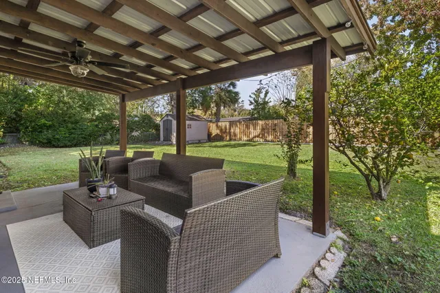 a outdoor living space with furniture