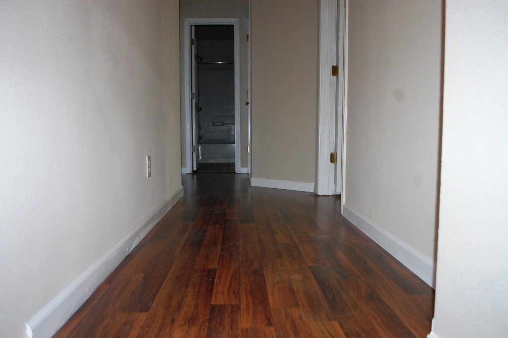 11300 Dimmit Street Manor, TX 78653 - Photo 15 of 23 Rich hardwood-style flooring extends through this central hallway, guiding towards a well-appointed bathroom.