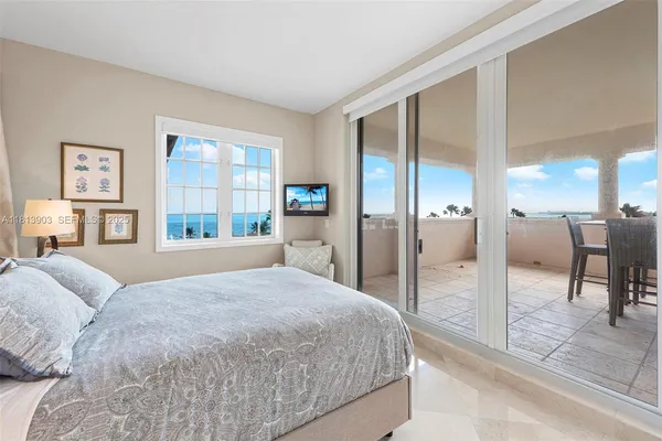 a spacious bedroom with a bed and a large window