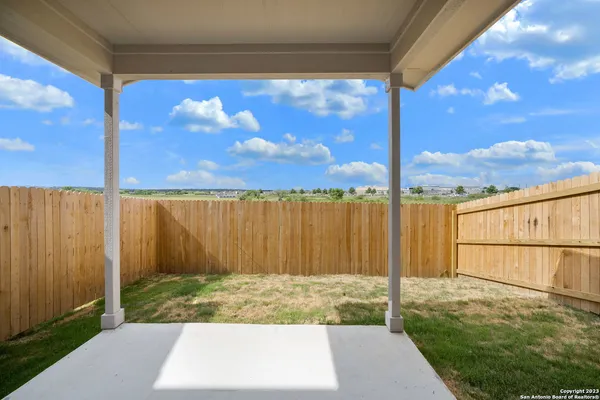 a view of a backyard with a large tree