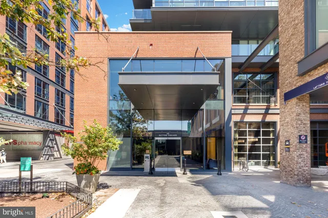 a view of a building with a patio