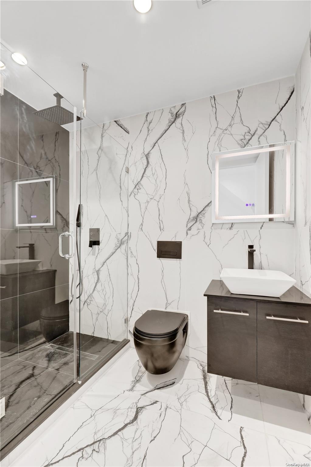 1511 Pacific Street Brooklyn, NY 11213 - Photo 2 of 31 a bathroom with a sink a toilet a mirror and shower