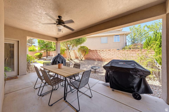 1609 East 10 S Street St. George, UT 84790 - Photo 52 of 68 Covered patio with a ceiling fan, concrete flooring, and direct access to the backyard