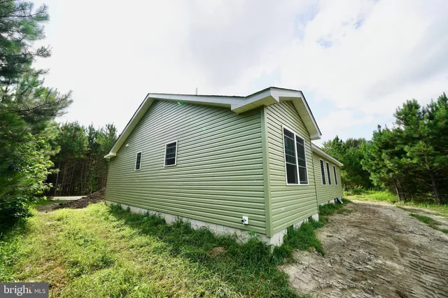 a backyard of a house with plants and tree