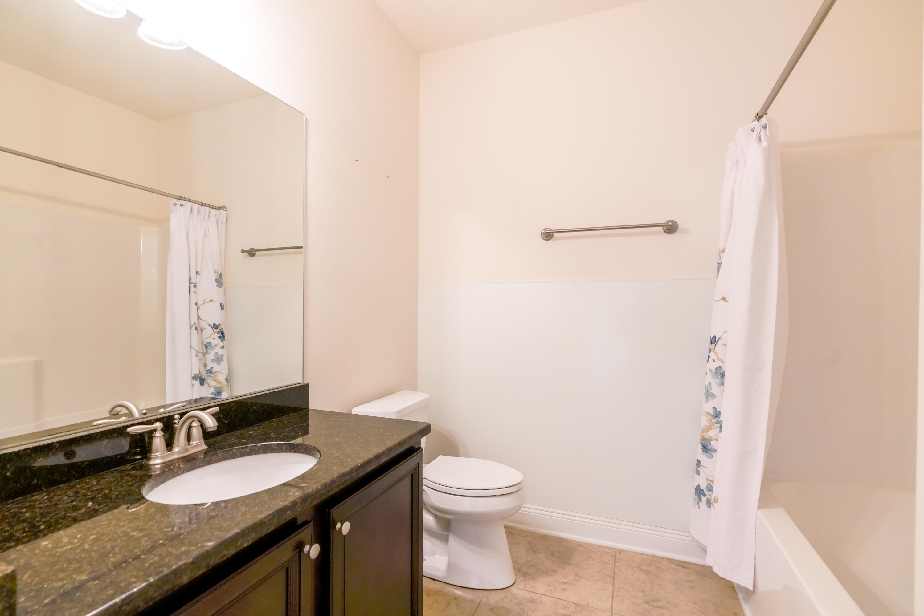 122 Riverbirch Loop Santa Rosa Beach, FL 32459 - Photo 22 of 41 a bathroom with a granite countertop sink toilet a large mirror and shower