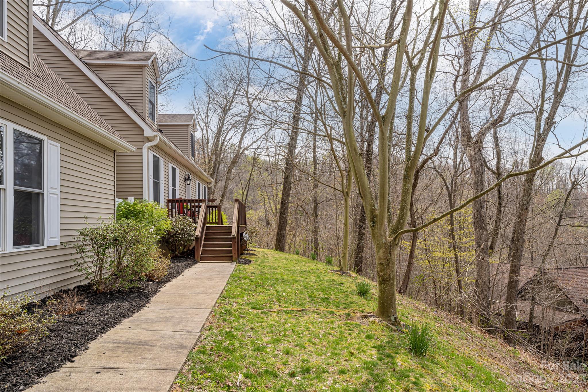 142 Blake Drive Canton, NC 28716 - Photo 41 of 44 a backyard of a house with plants and large trees