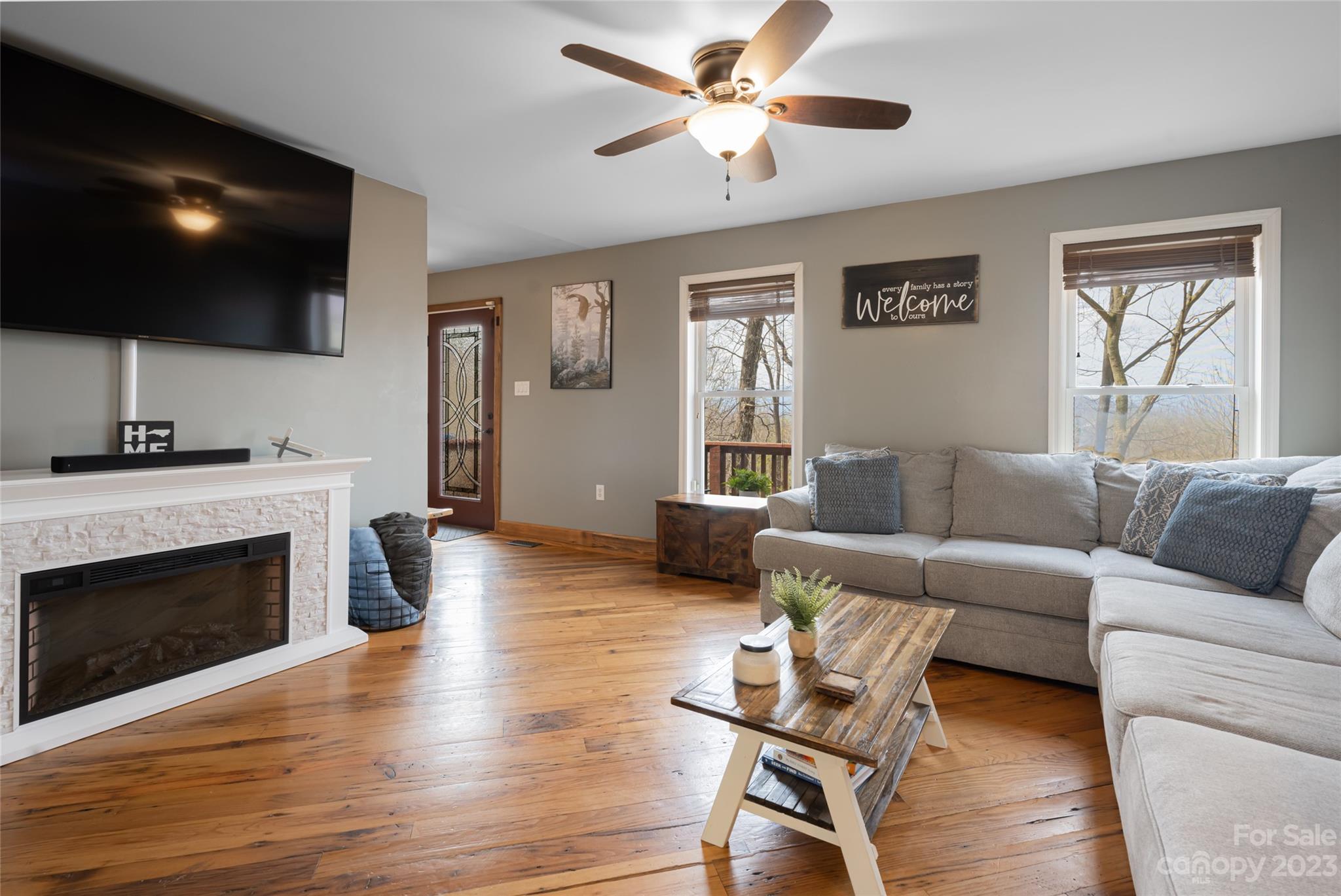 142 Blake Drive Canton, NC 28716 - Photo 6 of 44 a living room with furniture a flat screen tv and a fireplace