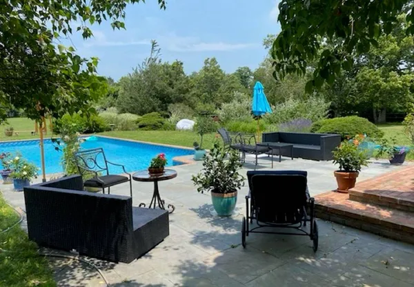 a view of an outdoor sitting area