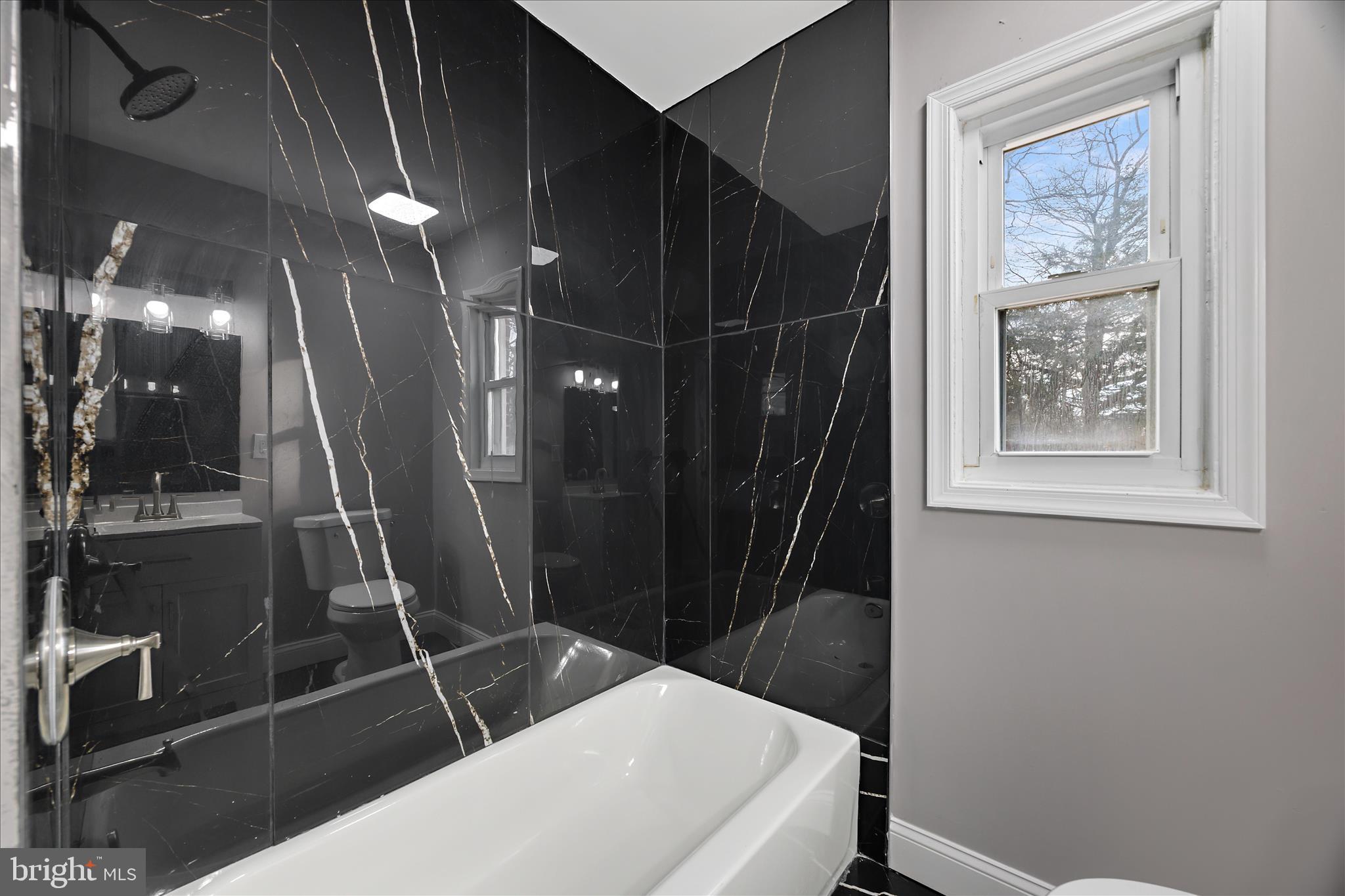 4007 Forestville Road District Heights, MD 20747 - Photo 21 of 45 a bathroom with a sink a toilet a shower and a mirror