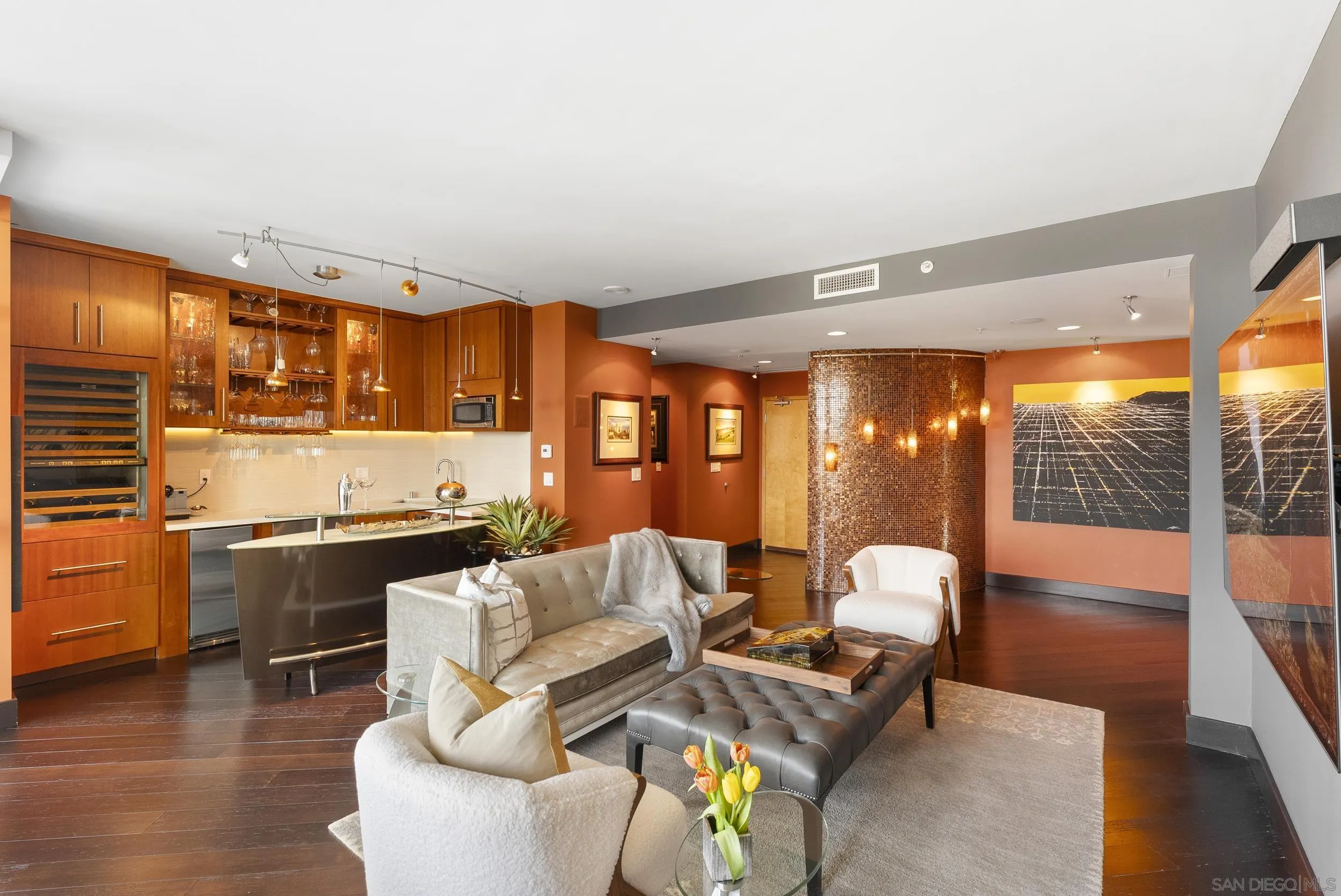 850 Beech Street, Unit 1205 San Diego, CA 92101 - Photo 42 of 66 a living room with stainless steel appliances kitchen island granite countertop furniture and a large window