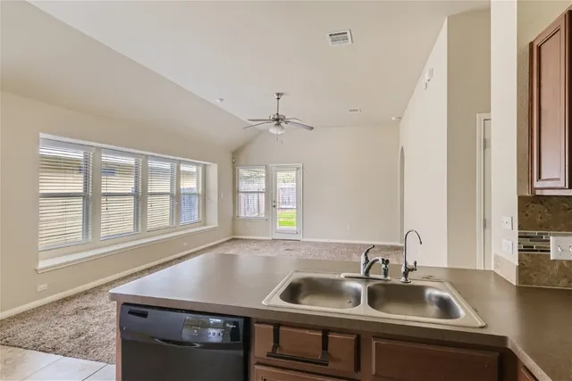 a kitchen with a sink appliances and a window