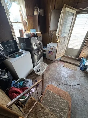 a storage room with furniture