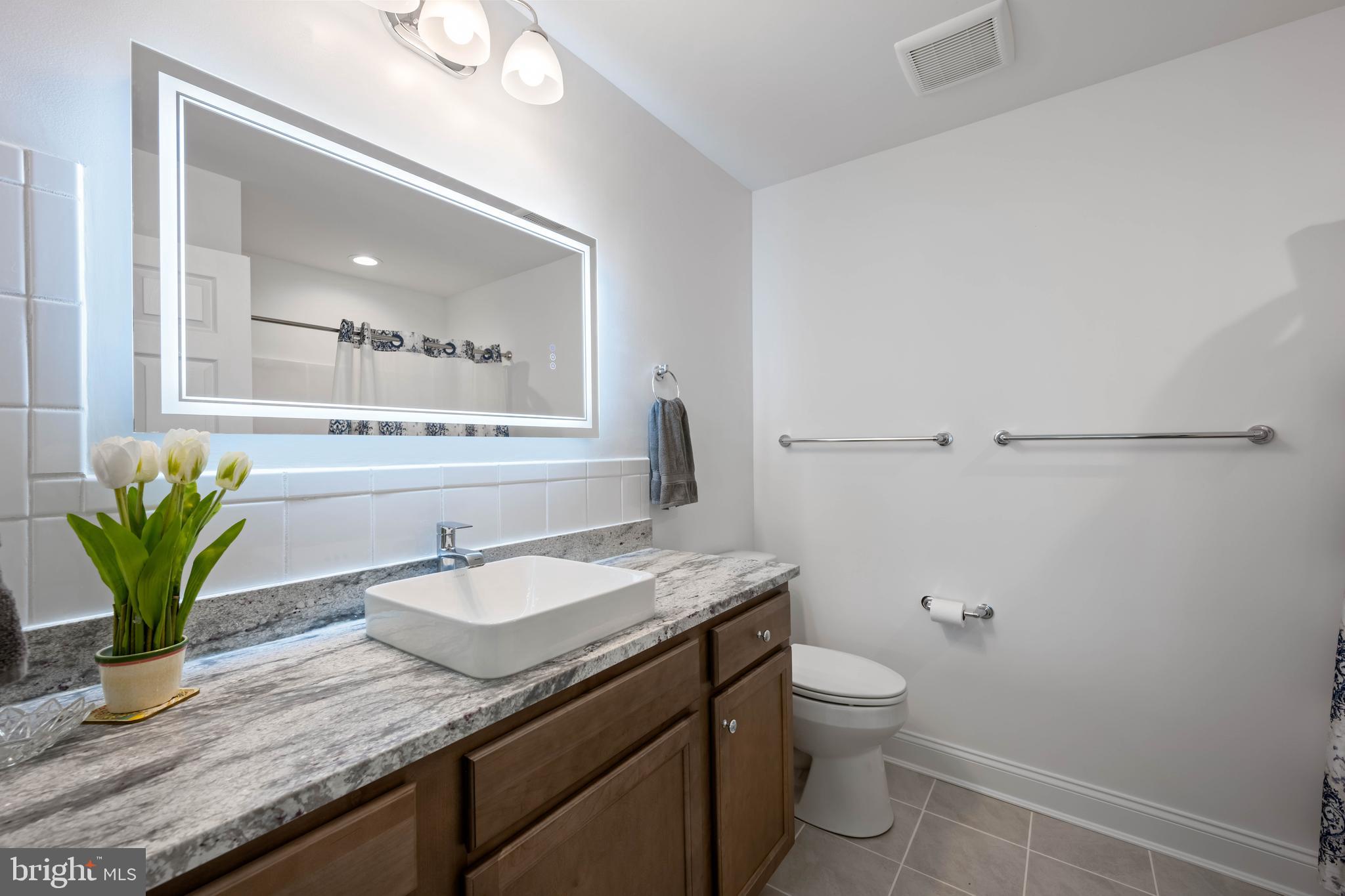 25304 Razorbill Court Millsboro, DE 19966 - Photo 19 of 45 a bathroom with a granite countertop sink a toilet and a mirror