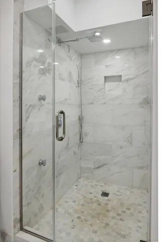 a bathroom with a shower