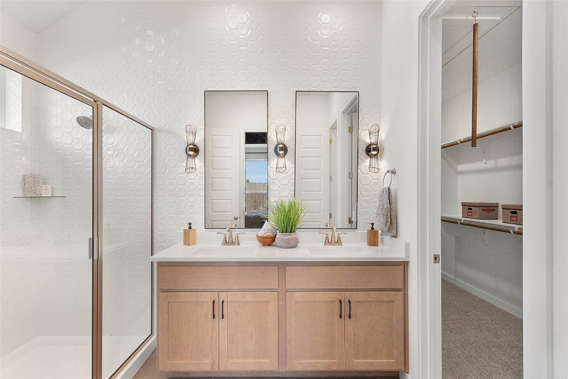 120 Pipe Cactus Pass Georgetown, TX 78633 - Photo 33 of 35 a bathroom with a double vanity sink mirror and double