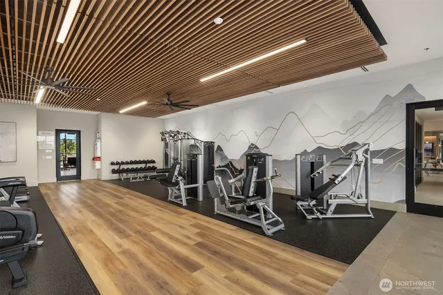 a view of a room with gym equipment