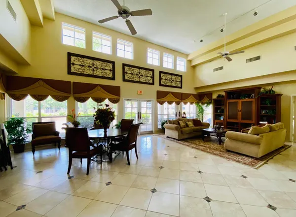a view of a dining area with furniture