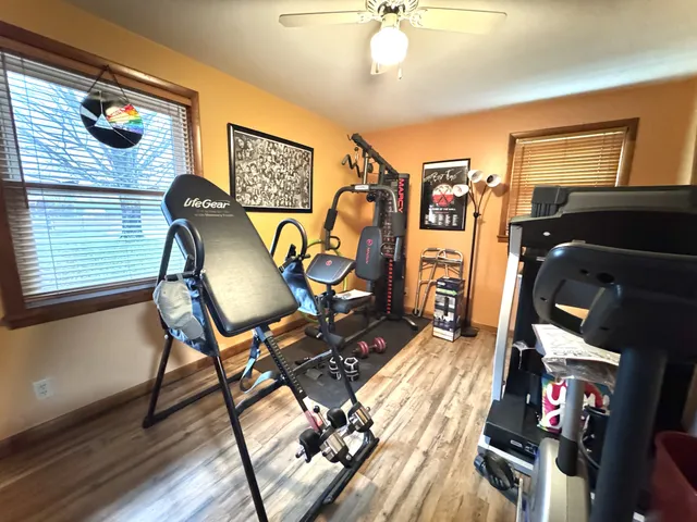 a view of a room with gym equipment