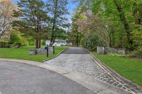 a view of a park with large trees