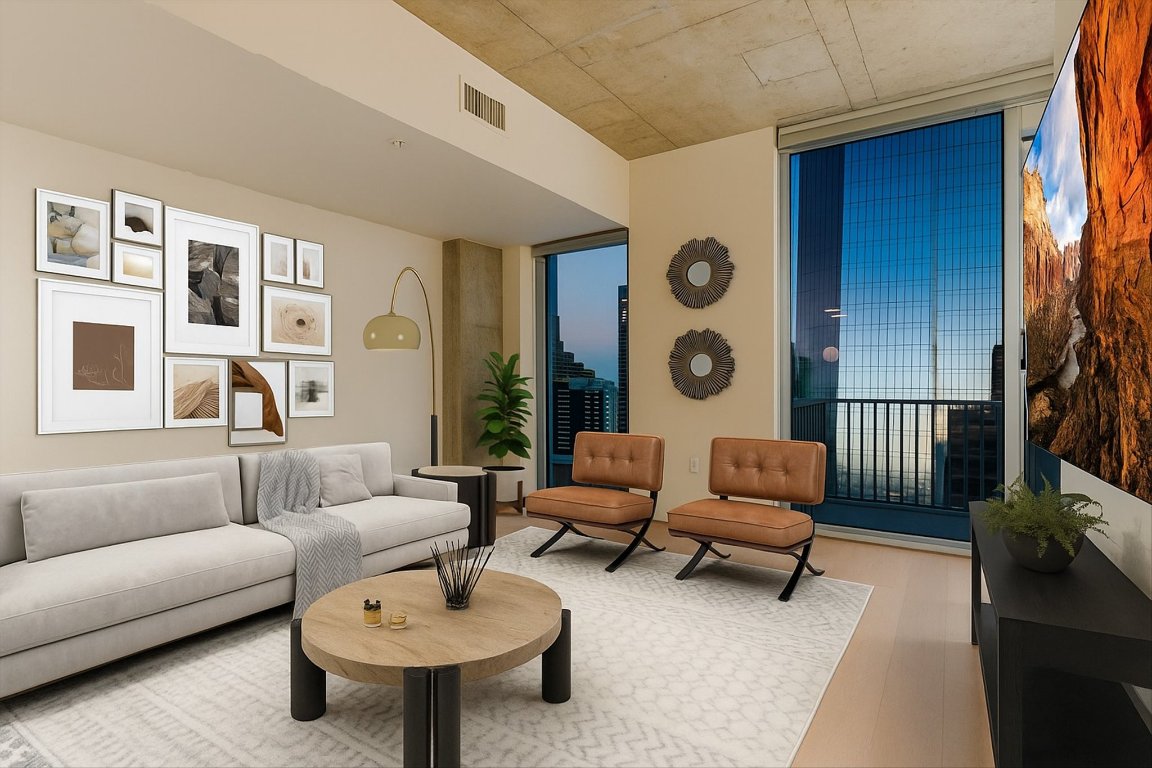 360 Nueces Street, Unit 3207 Austin, TX 78701 - Photo 8 of 30 a living room with furniture and a potted plant