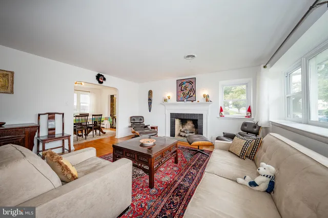 a living room with furniture or couch and a fireplace
