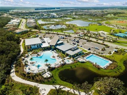 a view of a city with lawn chairs