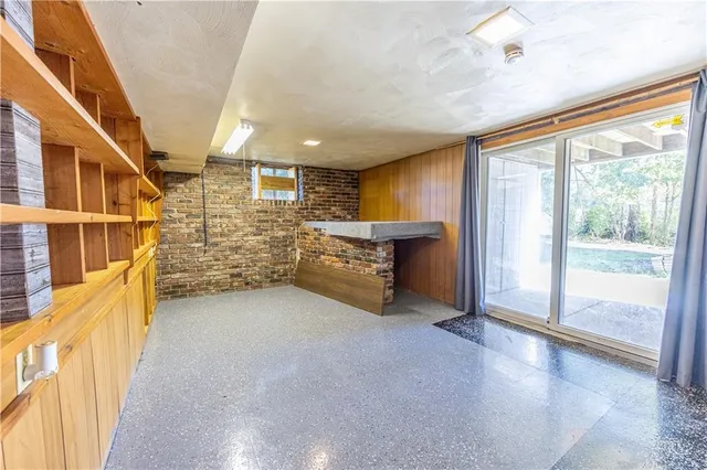 a view of a blue wall with entryway