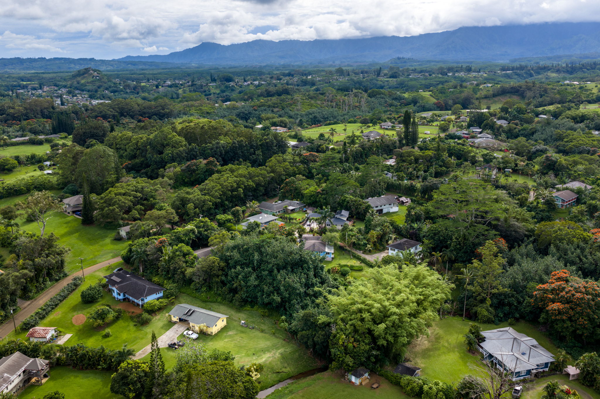 156 B Kalama Road Kapaa, HI 96746 - Photo 12 of 21 an aerial view of green landscape with trees houses and mountain view