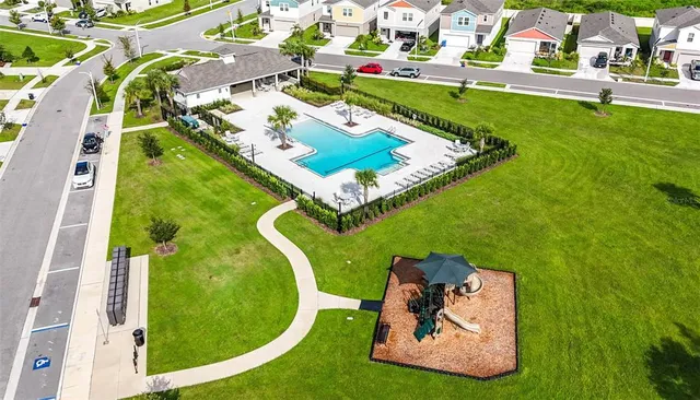 an aerial view of a residential houses with outdoor space