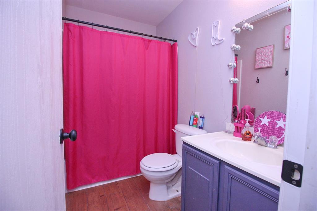 12609 Carpenter Lane Rhome, TX 76078 - Photo 10 of 29 Vanity with white countertop, integrated sink, and purple wood-panel cabinet doors