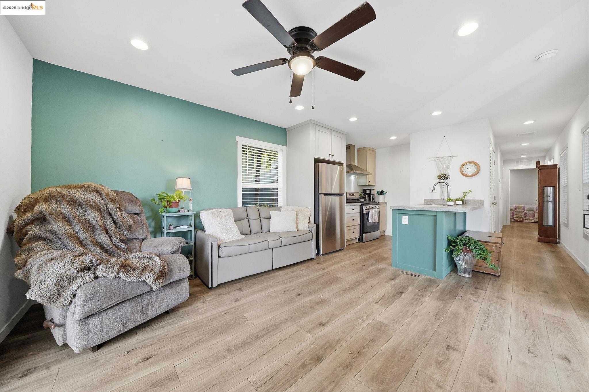 150 Clinton Road Jackson, CA 95642 - Photo 18 of 44 Living room featuring recessed lighting, light wood-style floors, and a ceiling fan