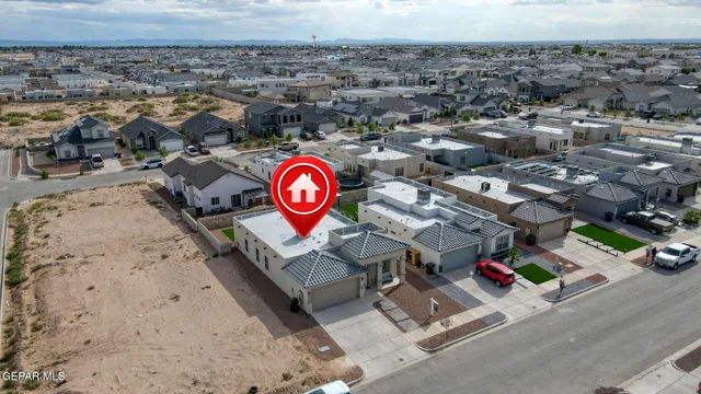 an aerial view of a car parking space