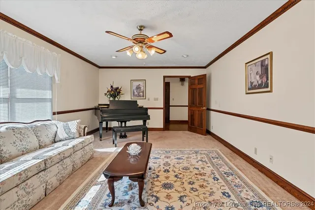 a living room with furniture and a rug
