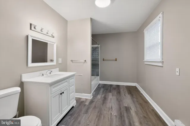 a bathroom with a sink a toilet and a mirror