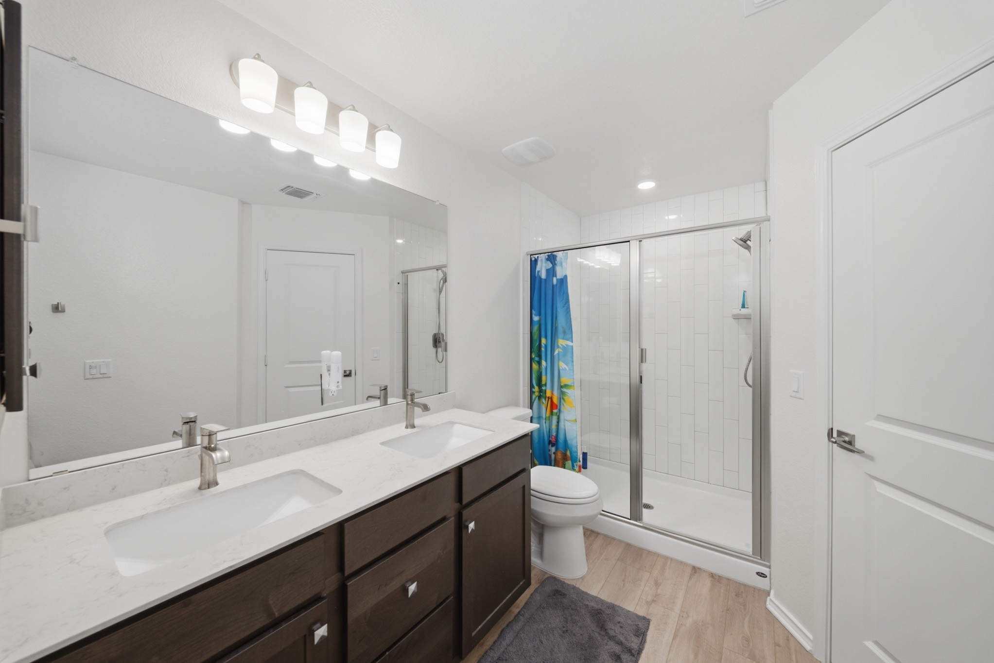 4616 Syndicate Rd Manor Manor, TX 78653 - Photo 11 of 15 A well-appointed bath features a double vanity and a glass-enclosed walk-in shower.