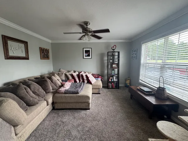 a living room with furniture and a window